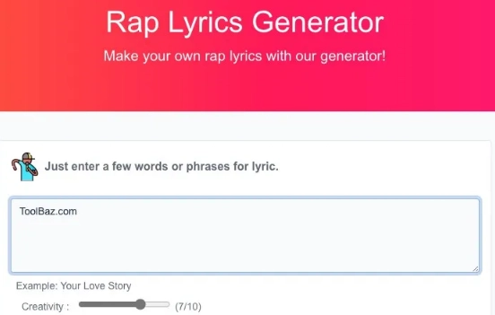 Toolbaz: kostenloser KI-Generator für deutsche Rap-Texte