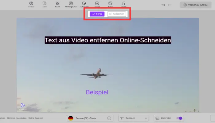 trimmen text aus video entfernen