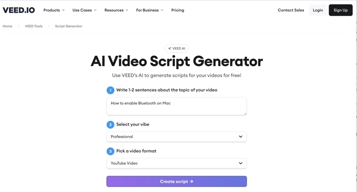 VEED AI Video Skript Generator