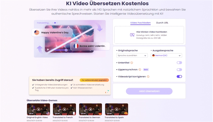 video KI Simultanuebersetzer unterstuetzt mehrere sprache