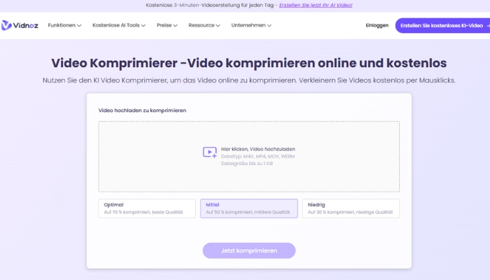 Videodatei verkleinern mit Vidnoz Video Komprimierer