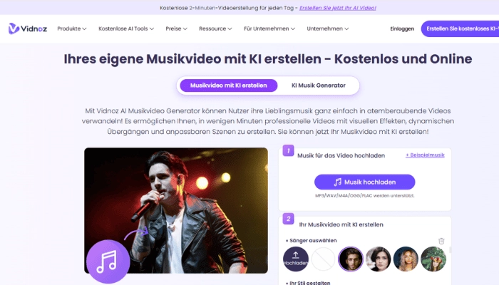 Vidnoz AI Bilder singen lassen kostenlos