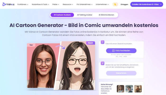 Vidnoz AI Cartoon Selfie Generator