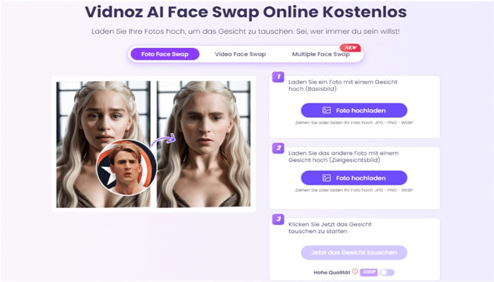 Vidnoz AI Face Swap Gesichter mit blondem Haar zu aendern