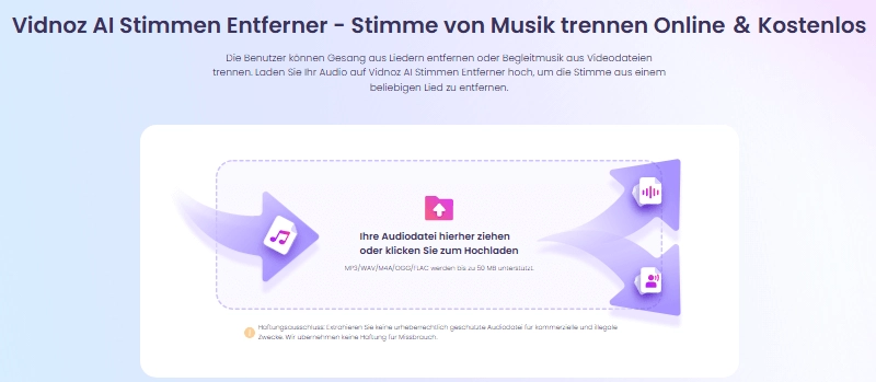 Vidnoz AI: Hintergrundmusik aus Audio entfernen, völlig kostenlos