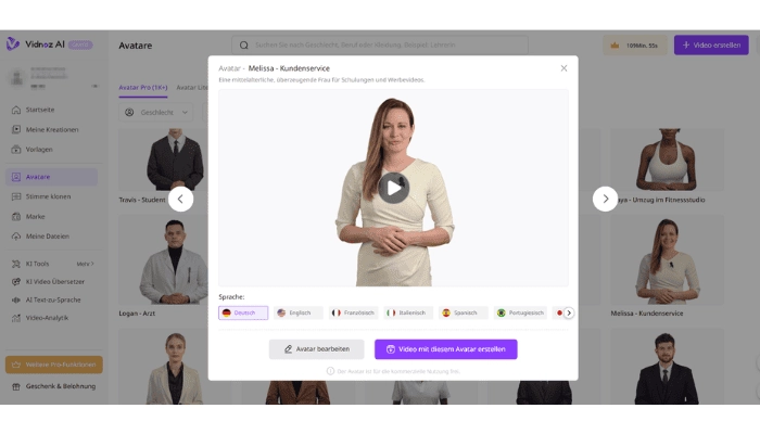 Vidnoz AI KI Sprachen lernen kostenlos