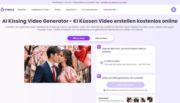 Vidnoz AI Kiss Video Generator