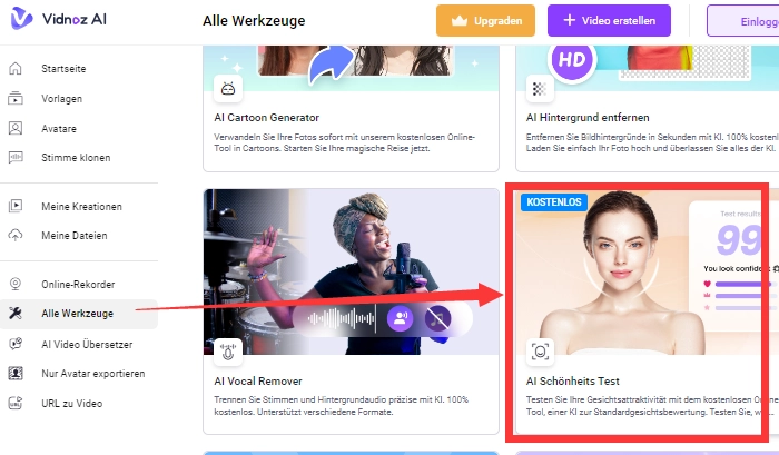 Vidnoz AI Schoenheits Test