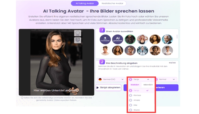 vidnoz ai talking avatar ihre bilder sprechen lassen