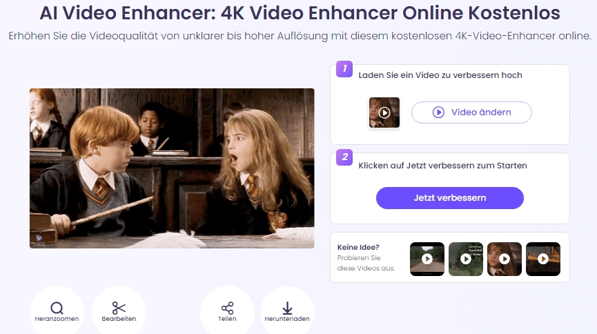 Vidnoz AI Video Enhancer kann die Qualität alter Videos oder alter Filme kostenlos verbessern