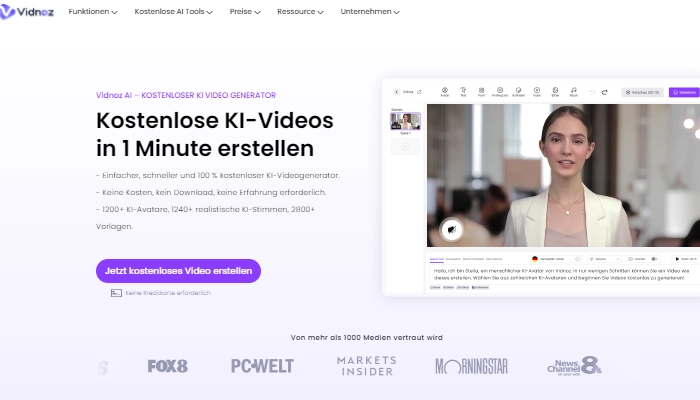 Vidnoz AI Video Generator reisevideo erstellen