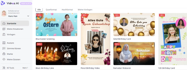 Vidnoz AI: Animierte und musikalische Geburtstagskarten mit KI erstellen, online kostenlos