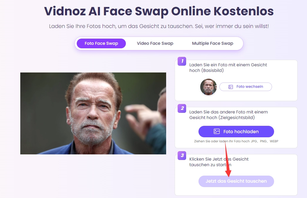 Vidnoz Face Swap PC Schritt 2