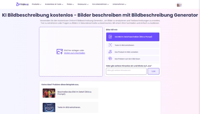 Vidnoz KI Bildbeschreibung kostenlos