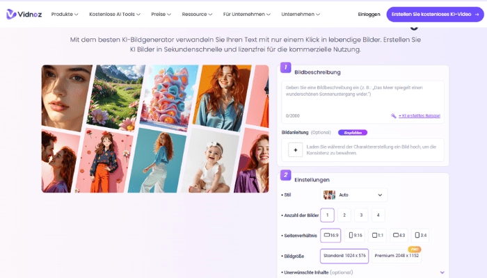 Vidnoz KI Bildgenerator - Mit Beschreibung Bild in Pixel umwandeln