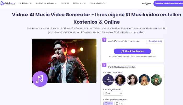 Vidnoz KI Musikvideo Generator