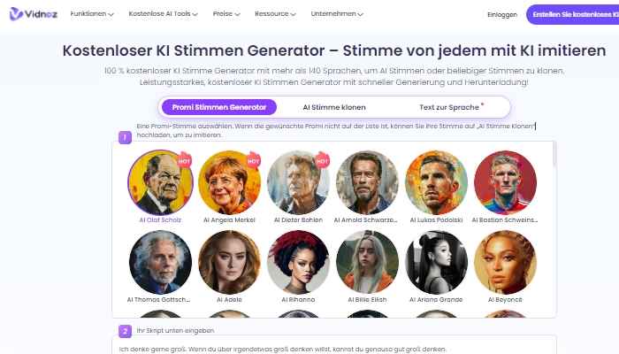 Vidnoz KI Stimme Generator