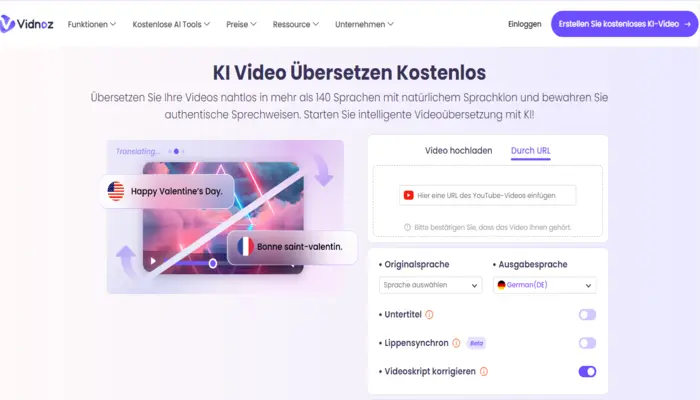 vidnoz video auf deutsch uebersetzen