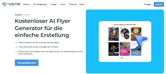 Visme KI Digitale Flyer erstellen mit vorgefertigten Vorlagen