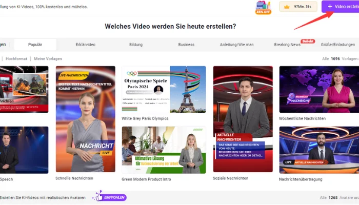 wie sie video erstellen mit vidnoz ai nutzen schritt eins