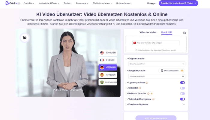 youtube video übersetzer vidnoz ai
